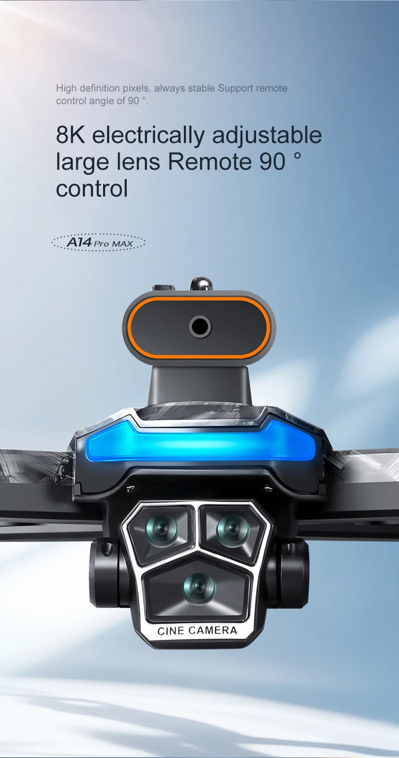 A14Pro Max Drone 8K HD Three Camera GPS Brushless Optical Flow Obstacle Avoidance 4.5-inch large screen UAV RC 18000M