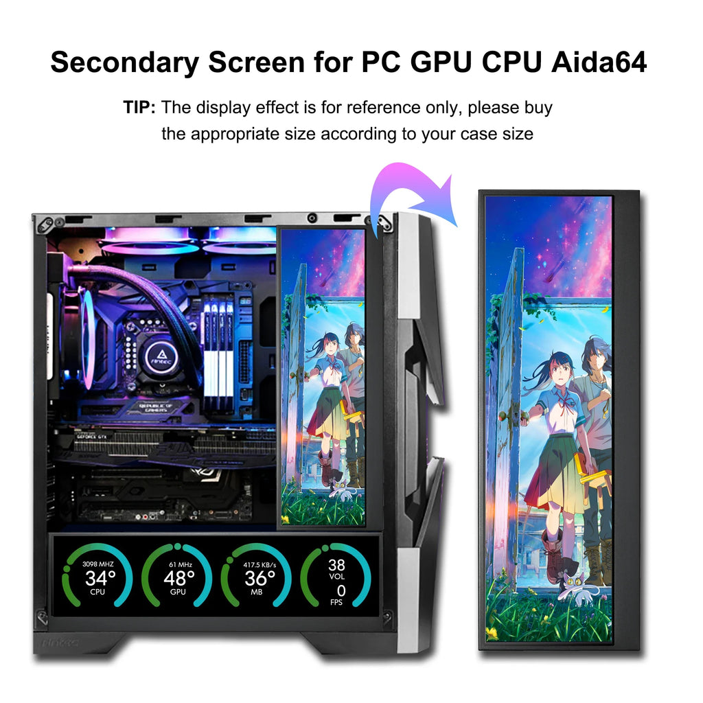 Wisecoco 14" 4K 3840 x 1100 Touch Screen Monitor IPS Secondary Bar Display HDMI for PC Laptop Phone Aida64 CPU GPU Monitoring