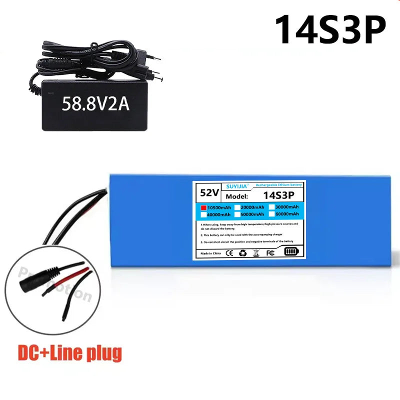 Electric Scooter Lithium Battery 14S3P 52V 10.5Ah 18650 Battery Built-in BMS for 0-1000W Electric Motorcycle Scooter Battery