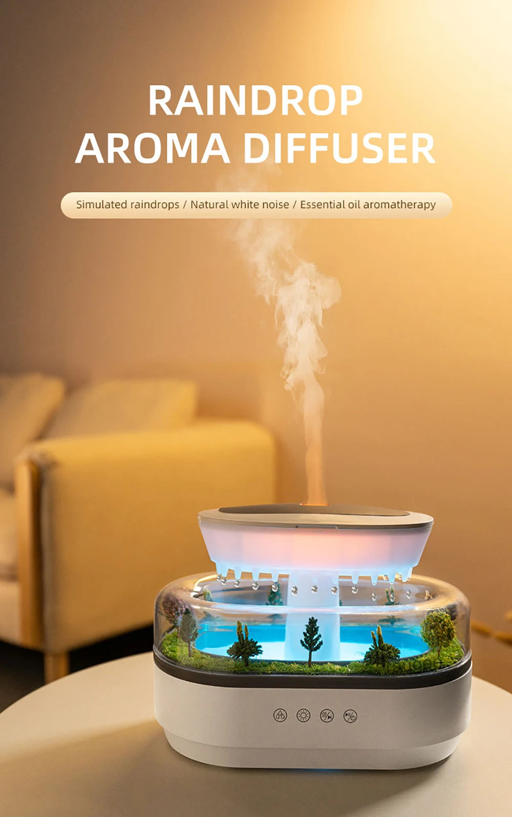 Humidifier Essential Oils Diffuser Raindrop Music Humidifier Home Fragrance Aromatherapy Diffuser Colorful Light Air Humidifier