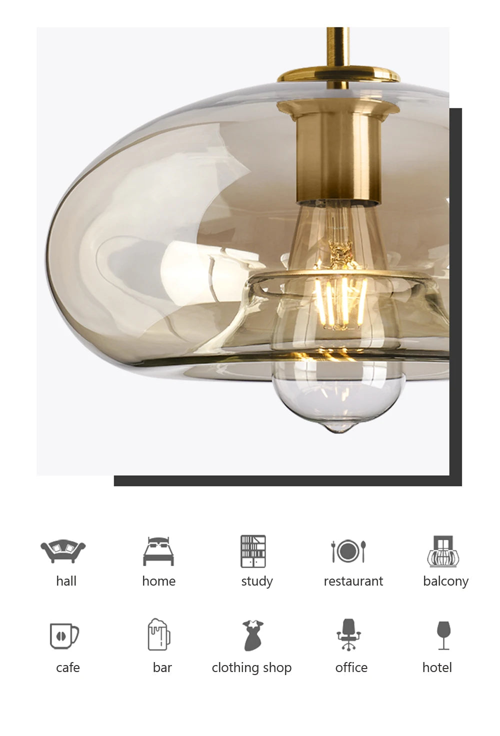 Modern Nordic hanging loft  Glass lustre Pendant Light industrial decor Lights Fixtures E27/E26 for Kitchen Restaurant Lamp