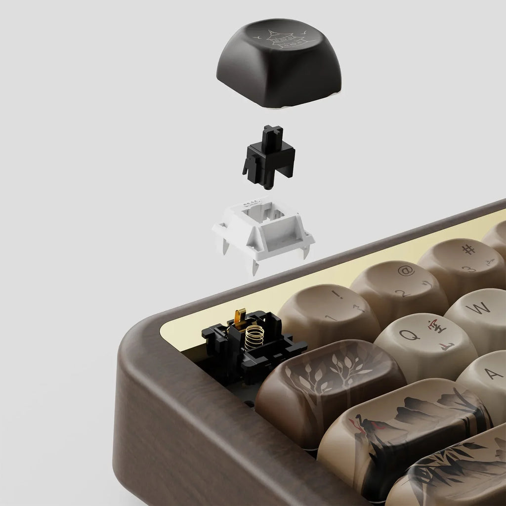 MU01/2 68key Wooden Mechanical Keyboard MOA Profile Custom RGB Hot-swappable BT 5.0/2.4G Wireless & Type-C Wired Gaming Keyboard