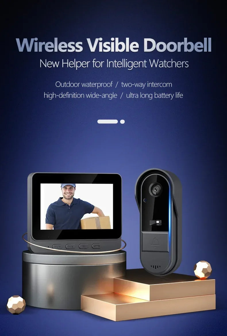 Wireless Intercom Doorbell Night Vision HD 4.3in LPS Screen Video Doorbell Camera Smart Home Security Visual Doorbell