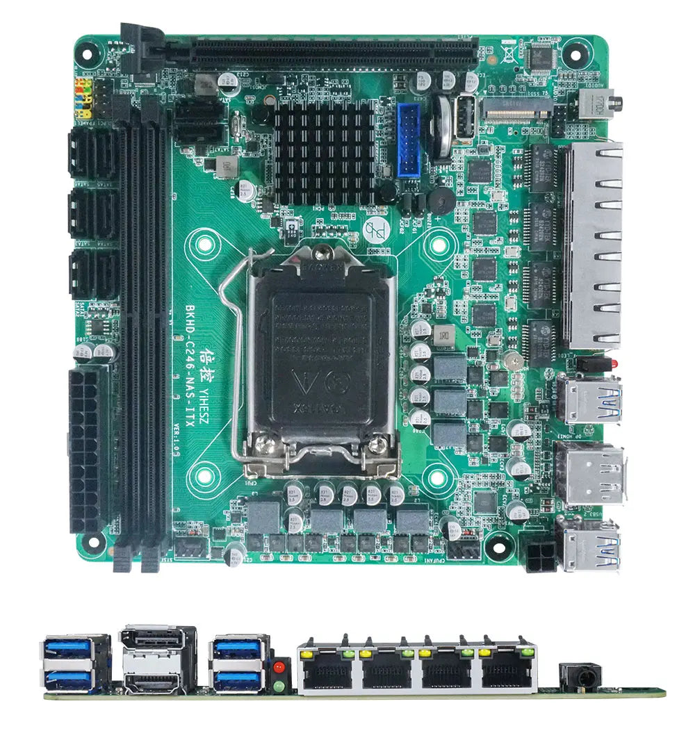 C246 ITX NAS Motherboard 8 SATA 3.0 4*I226 2.5G 2*M.2 NVME 2*DDR4 PCIE 16X NAS Board LGA1151 Support 8th/9th Core CPU i3-9100