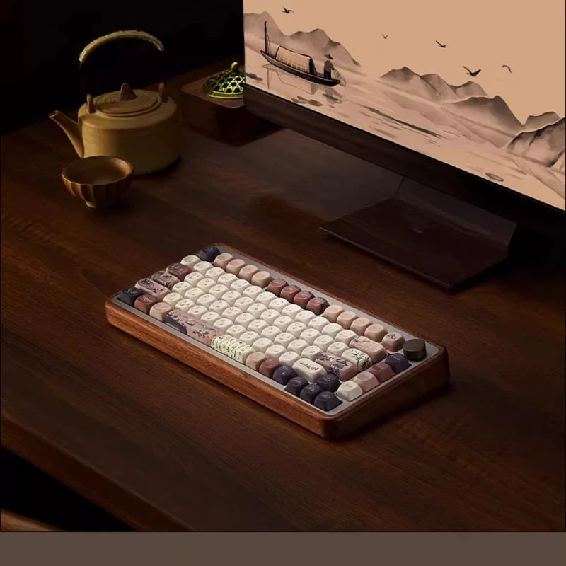 MU01/2 68key Wooden Mechanical Keyboard MOA Profile Custom RGB Hot-swappable BT 5.0/2.4G Wireless & Type-C Wired Gaming Keyboard