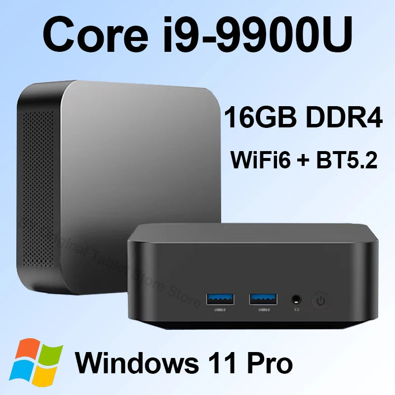 Portable MINI PC Core i9 9900U Windows 11 Pro DDR4 16GB SSD 1TB 2TB Computer Gamer Wifi 6 BT5.2 Office UHD Graphics Desktop PC