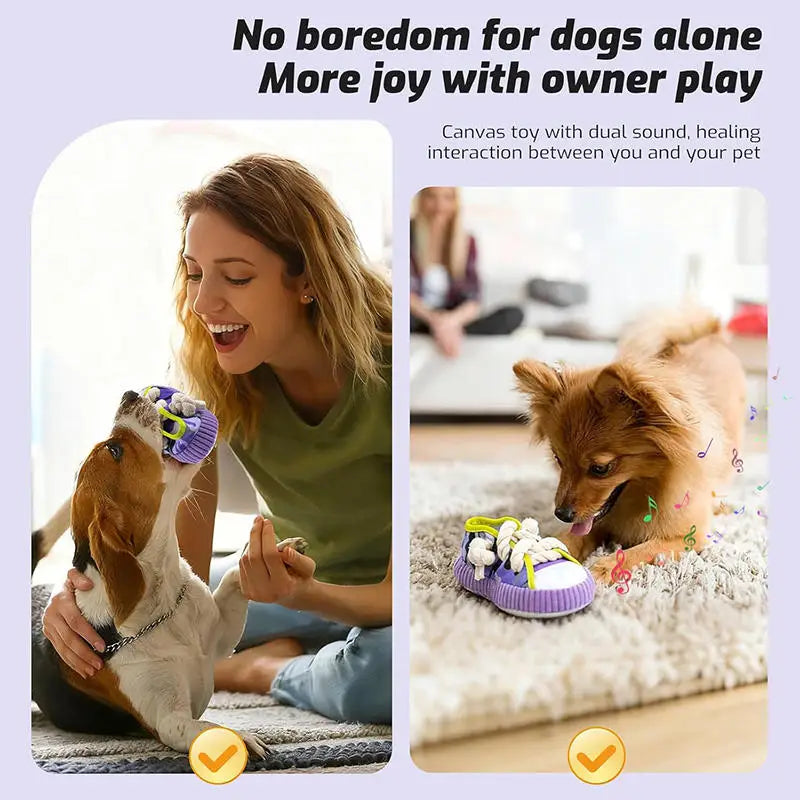 Dog Toys Shoes Pet Cotton Rope Slippers Sound Making Toys Teeth Cleaning Built-in BB Airbag Round Ball Bell Various