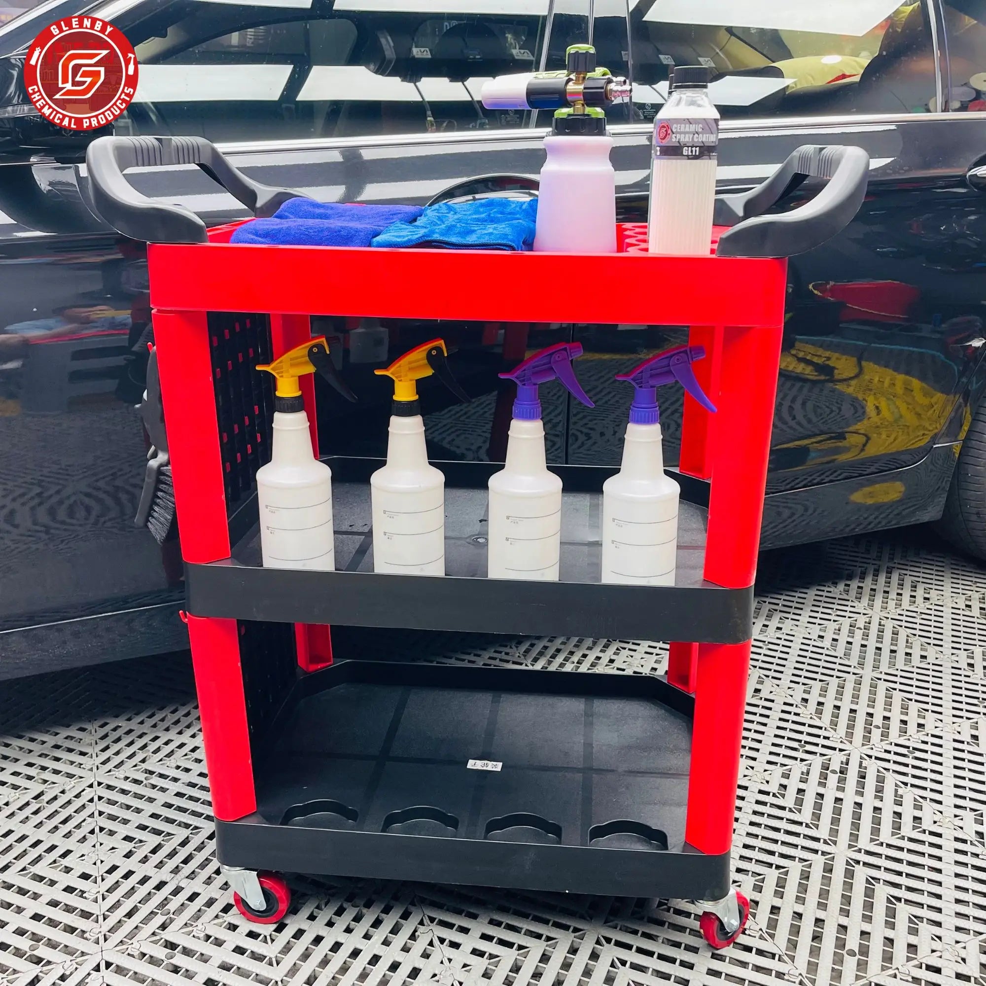 Car Wash Shop Car Beauty Tool Car Special Multi-function Plastic Three Layers Mobile Storage Trolley Shelf Toolbox