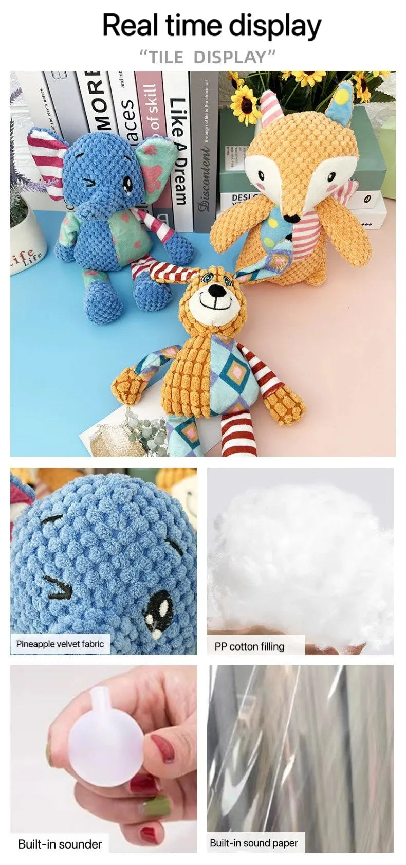 Pet Plush Toy Cat Dog Interactive Teething Toys Cute Animal Style Bite Resistant Squeaky Teeth Cleaning Chew Toy Pet Supplies