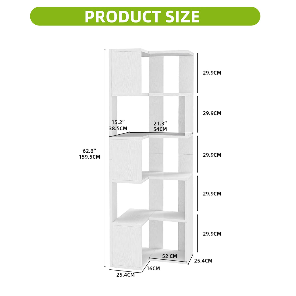 YITAHOME Wooden 5-Tier Corner Bookcase - Floor Standing Display Shelf 54x40x159.5cm for Living Room/Office