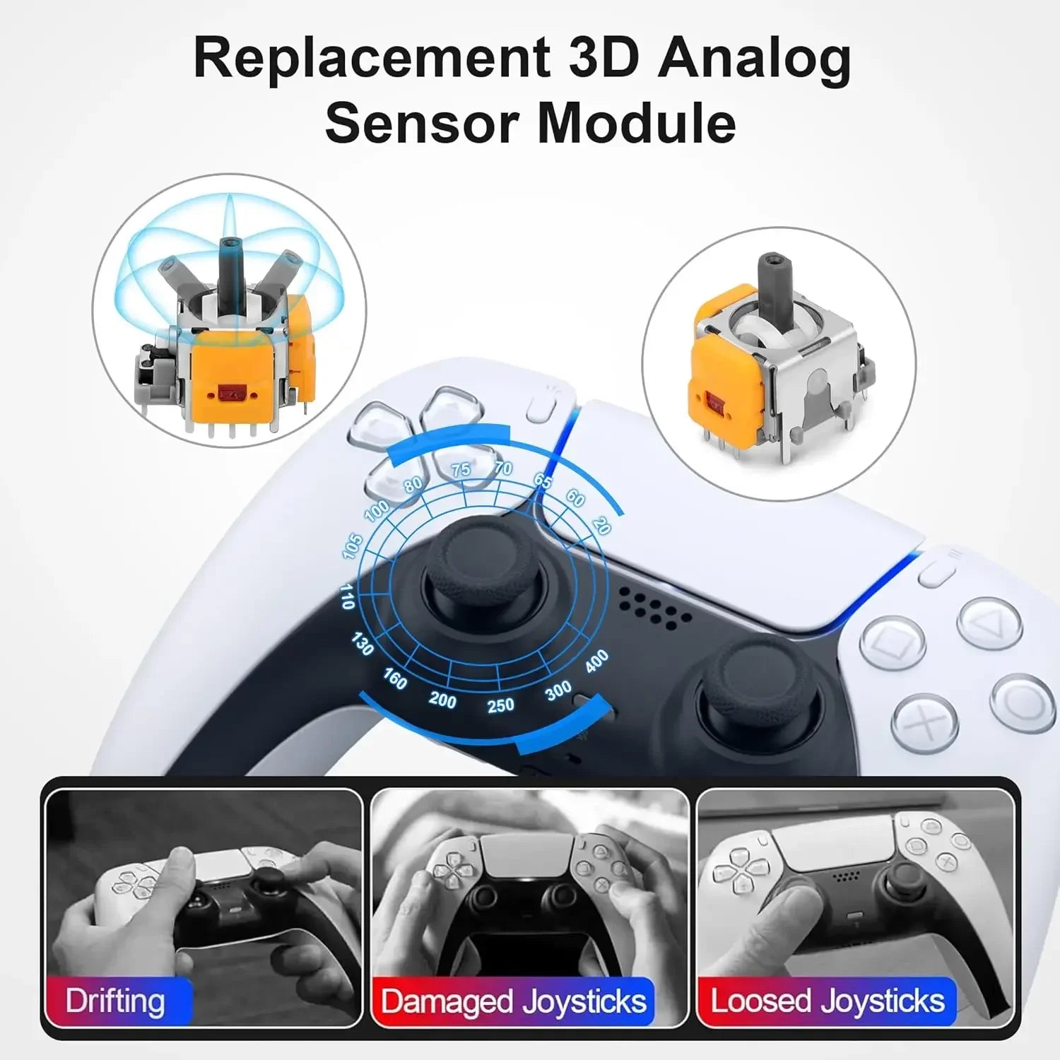 Hall Effect Joysticks for PS5 Controller, 3D Analog Sensor Wheel Thumbsticks Replacement for PlayStation 5 Controller