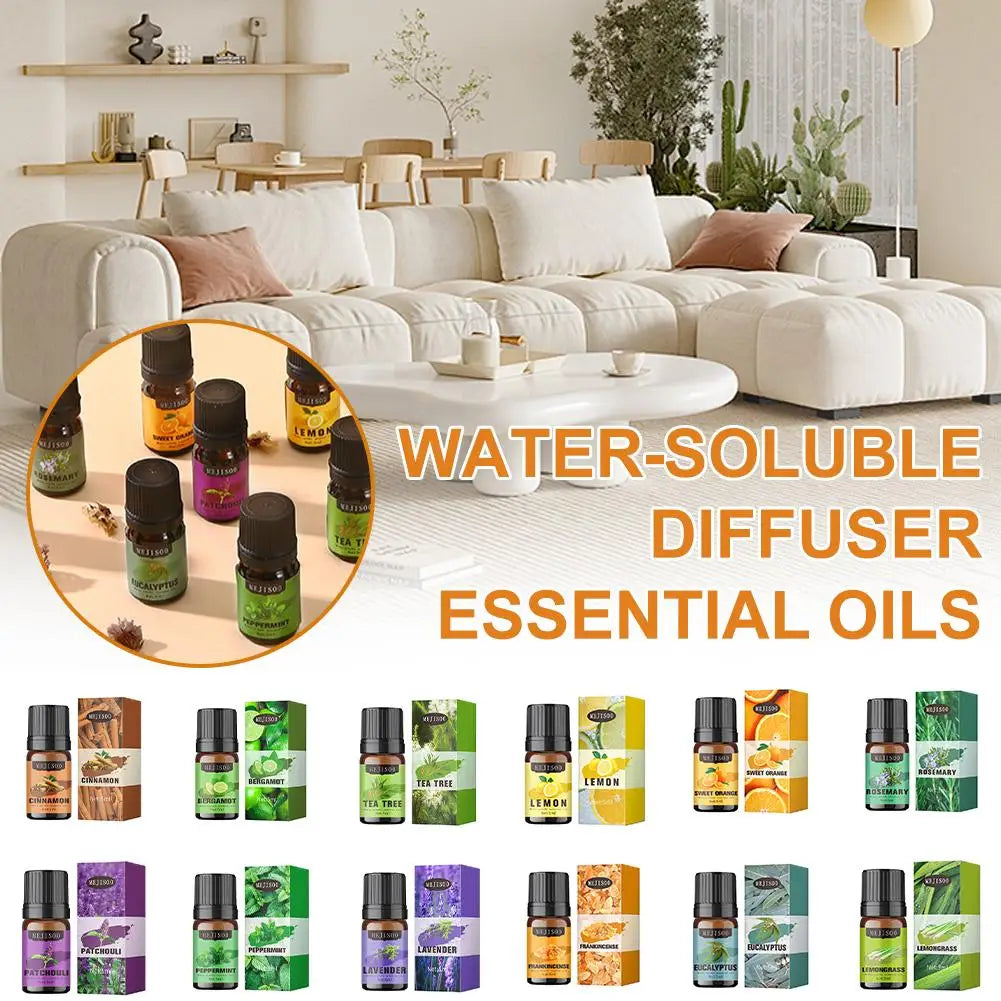 12 Flavors Essential Oils For Aroma Diffuser AirHumidifier Home Water-soluble Lavender Eucalyptus Lemon Bergamot 5ml