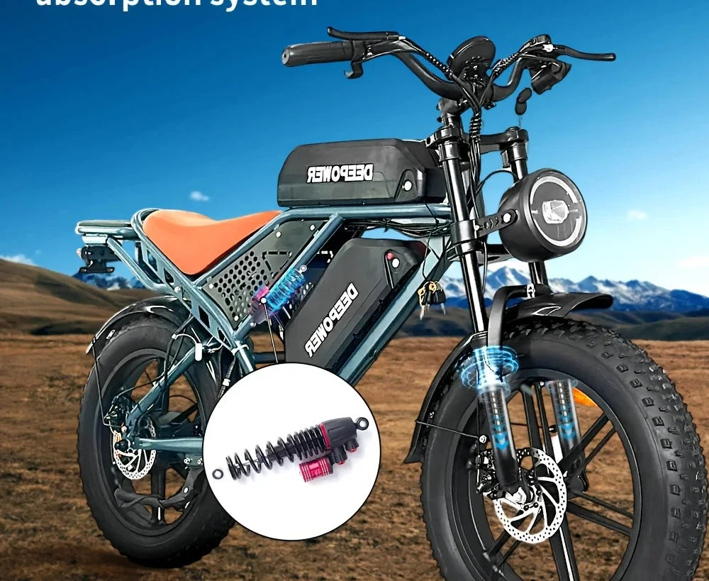 Electric Bike 48V60Ah 1500W 20 Inch Fat Tire Ebike for Adults Mountain Off-Road Dual Batteries Electric Bicycle free of duty