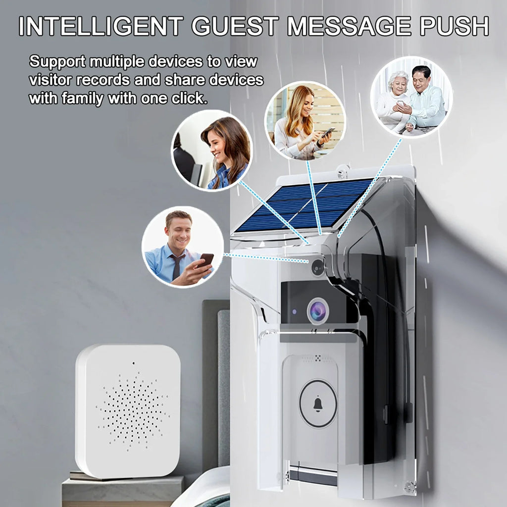 Wireless Doorbells with Solar Cover Camera High Definition Intelligent Video Door Bell Waterproof Smart Home Intercom Video Bell