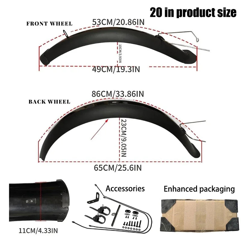 Fat Tire Mountain Bike Mudguard Snow Bicycle Full Coverage Front and Rear Fender Set for Fat Tire Bike E-Bike (20/26x4.0 INCH)