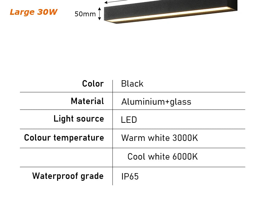 12W 18W 30W LED Wall Lamp Outdoor Waterproof Strip Wall Lights Porch Sign Lighting Courtyard Garden Decor Light Fixture Aluminum