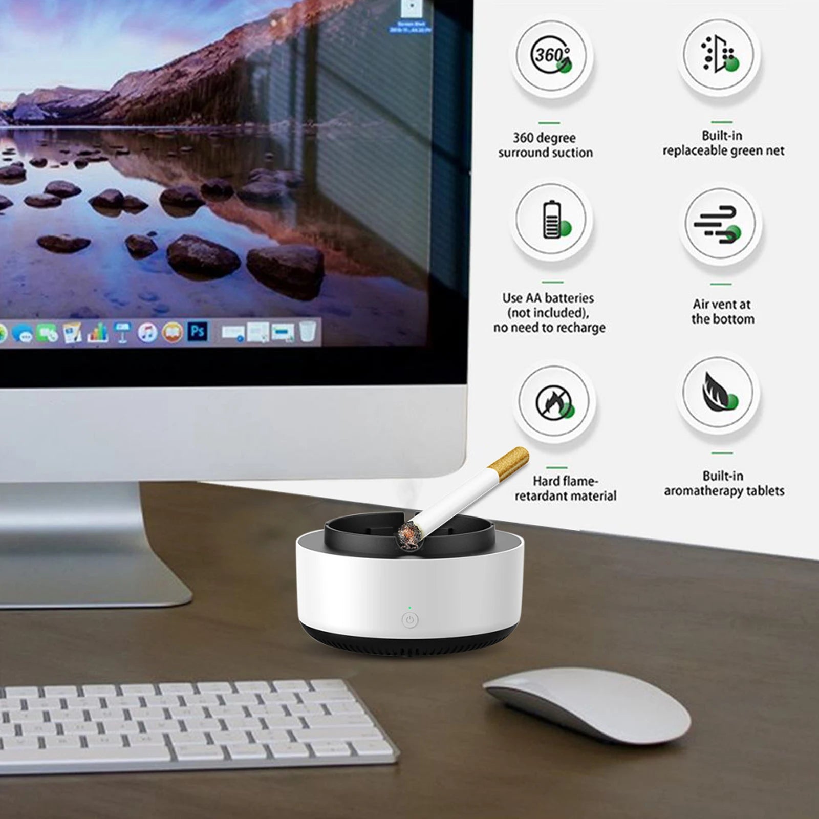 Ashtray Electronic Purifier Multipurpose Portable Anion Air Purifier Smokeless Filtering Second-Hand Smoke for Home Car Office