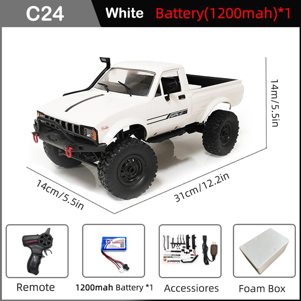 WPL C24 Full Scale RC Car 2.4G 4WD Rock Crawler Electric Buggy Climbing Truck LED Light On-road 1/16 For Kids Gifts Toys