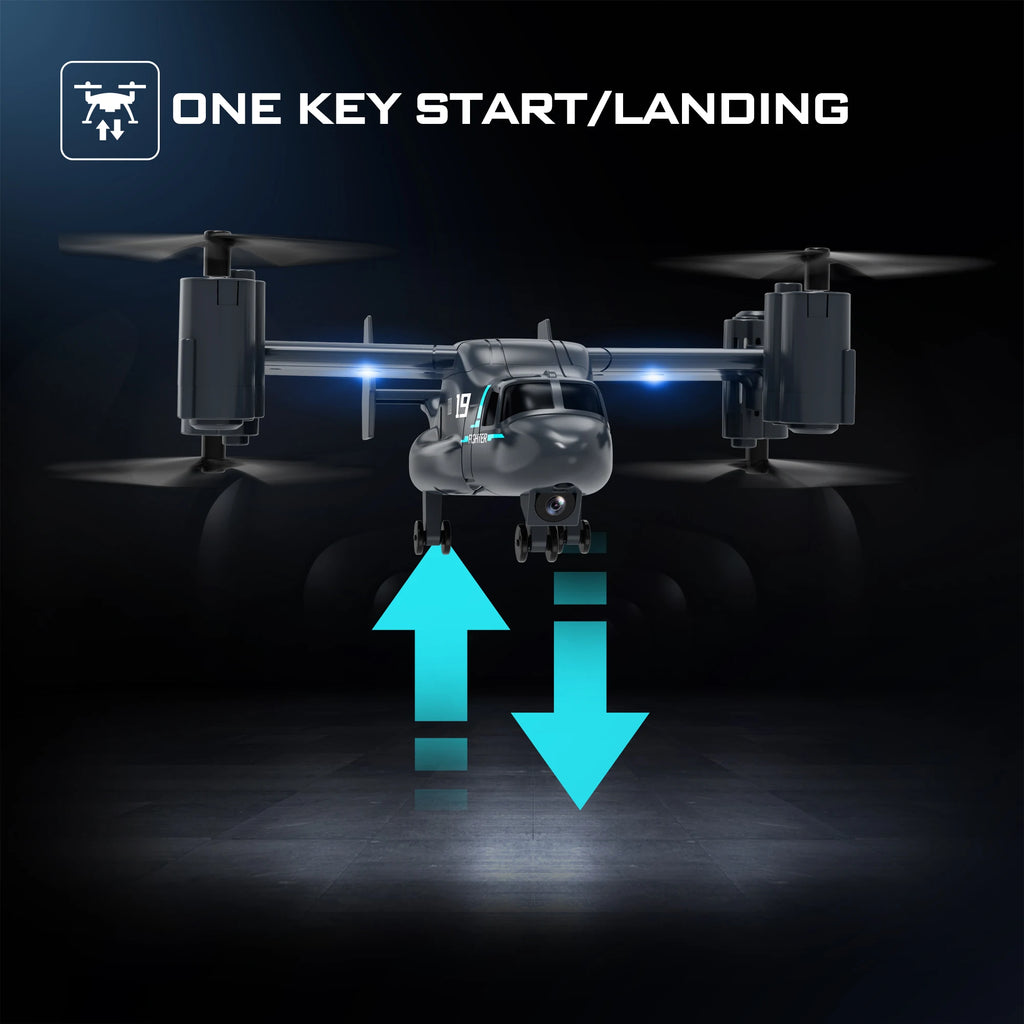 Remote Control Helicopter Drone 480P Camera Fighter UAV Land Air Mode Aircraft Brushless RC Drones for Children Kids Plane Toys