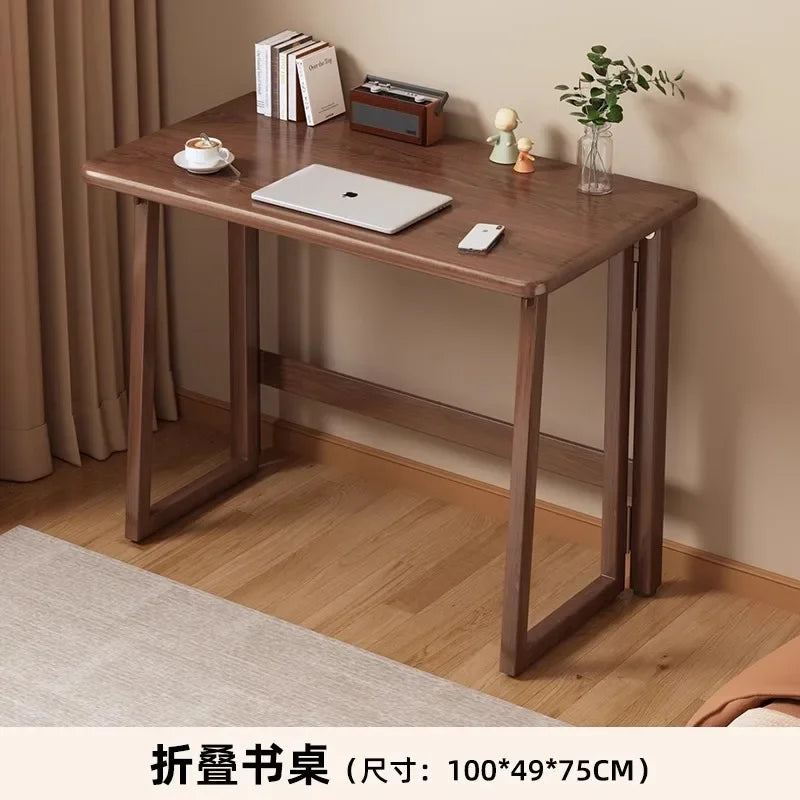 Solid Wood Folding Desk for Home Office – No Assembly Computer Table Study Writing Desk 15mm Thick Desktop Small Workstation