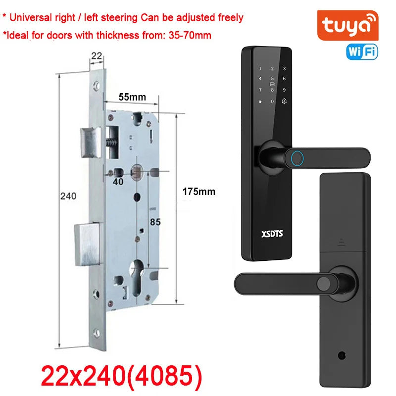 Electronic Smart Door Lock With Biometric Fingerprint Smart Card Password Key Unlock USB Tuya APP Emergency Charge lock For home