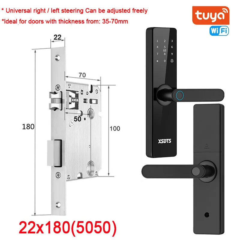 Electronic Smart Door Lock With Biometric Fingerprint Smart Card Password Key Unlock USB Tuya APP Emergency Charge lock For home