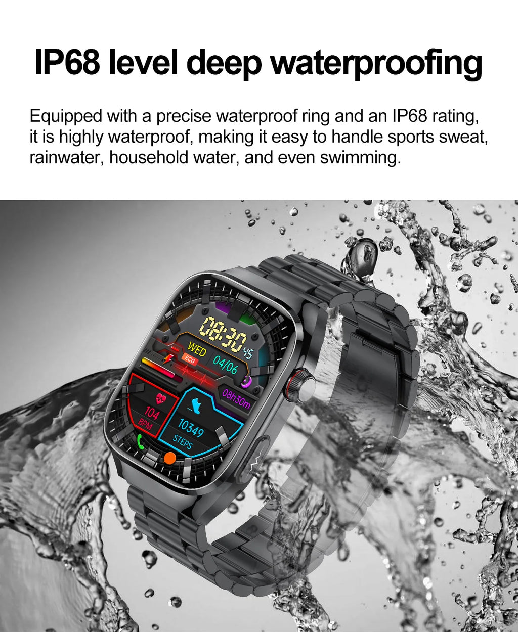 2026 New Smart Watch 2.04-inch AMOLED Screen Bluetooth Call IP68 Waterproof 650mA Sports Smartwatches Men Android Military-Grade