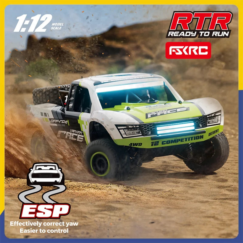 Hb-Rd1201-1204 1:12 Scale 4WD High-Speed Remote Control Car with LED Light 2.4GHz Frequency 45km/h RC Short Truck Toy Model