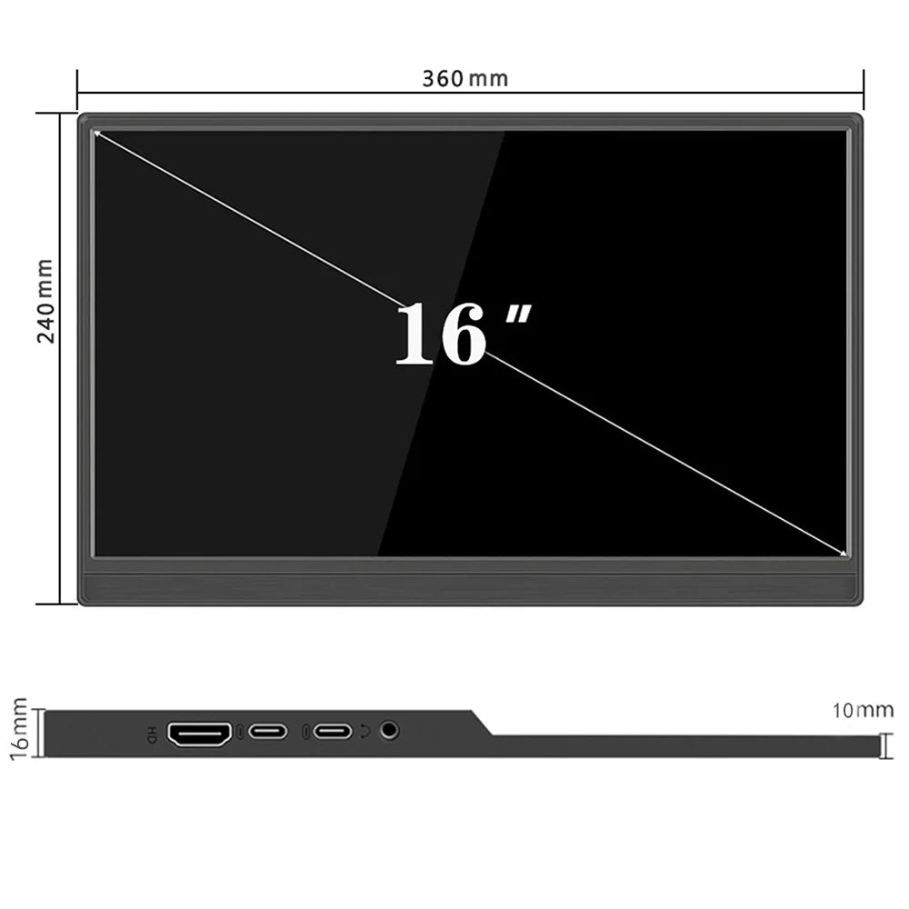 Touchscreen Portable Monitor 14/16 Inch FULL HD HDMI Display IPS Panel Laptop Monitor for PC/Raspberry Pi/Laptop/PS3/4/Xbox,VESA