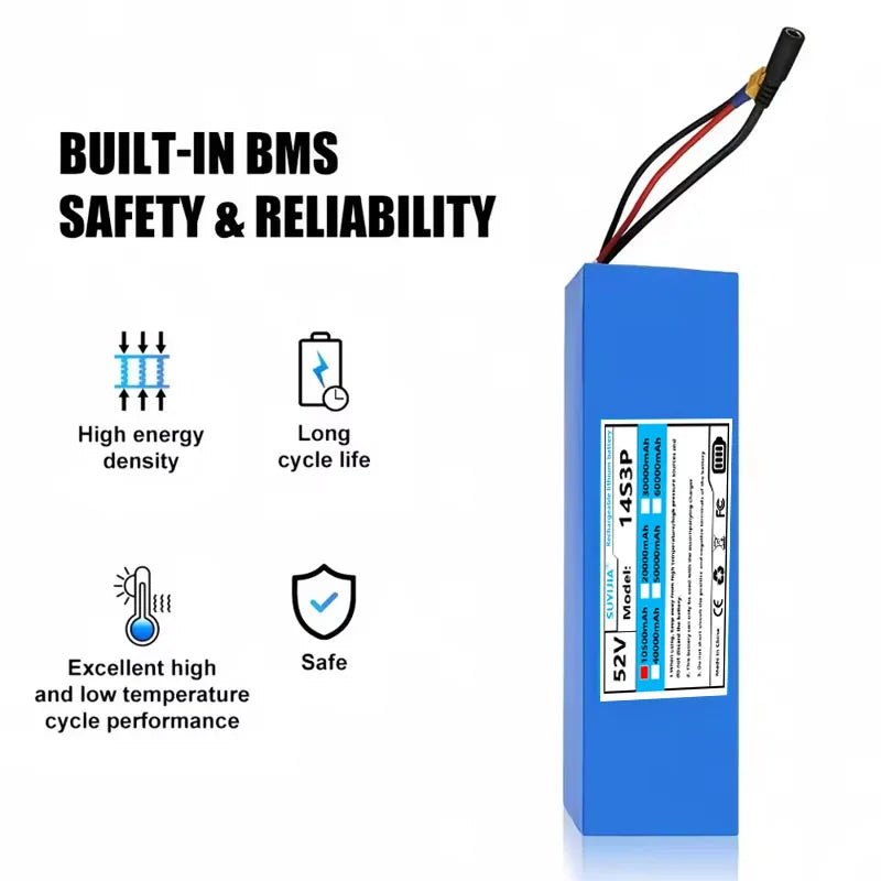 Electric Scooter Lithium Battery 14S3P 52V 10.5Ah 18650 Battery Built-in BMS for 0-1000W Electric Motorcycle Scooter Battery