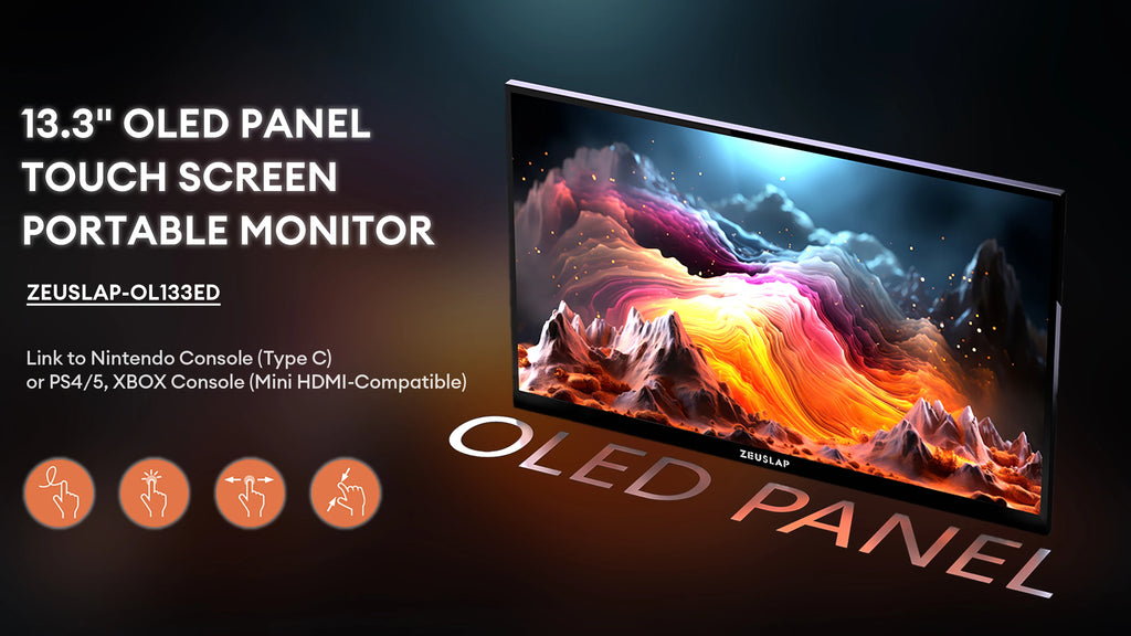 ZEUSLAP 13.3inch OLED Anti-glare Touch Portable Monitor for DeX Phone, Switch, PS5, Laptop PC Second Display with Kickstand