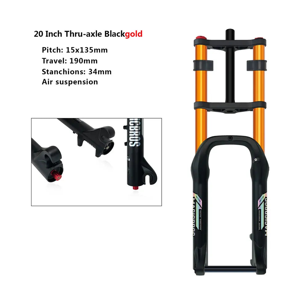 20x4.0 26*4.0 Dual Crown Motor Fork QR 9*135mm 15*135mm Beach Snow Bike Electric Fat Tire Bike Motorcycle Double Crown Air Fork
