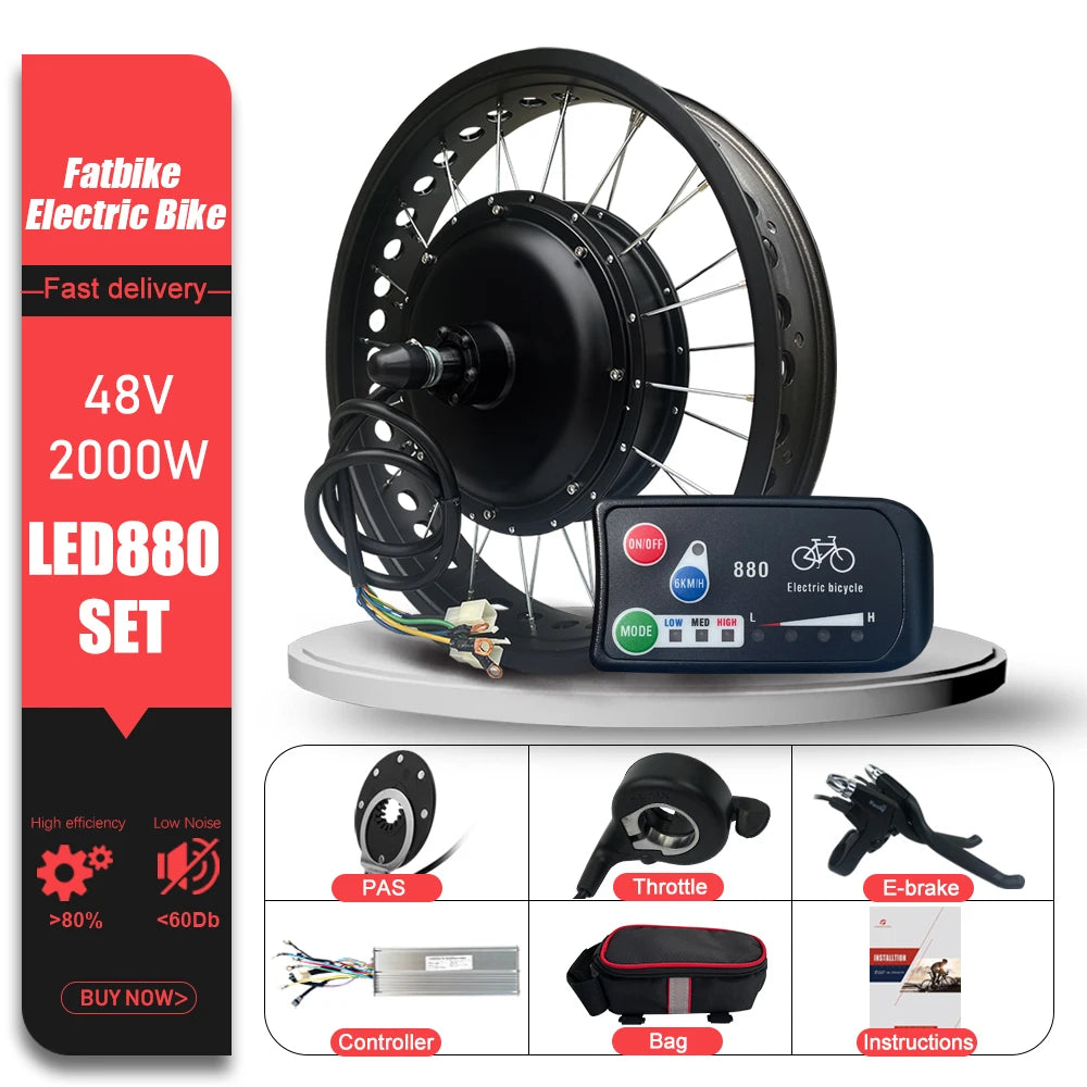 48V 2000W Electric Fat Bike Kit 20 24 26inch 4.0Tyre Brushless Non-gear Rear Hub Motor Wheel  Dropout 190mm For Snow eBike kit