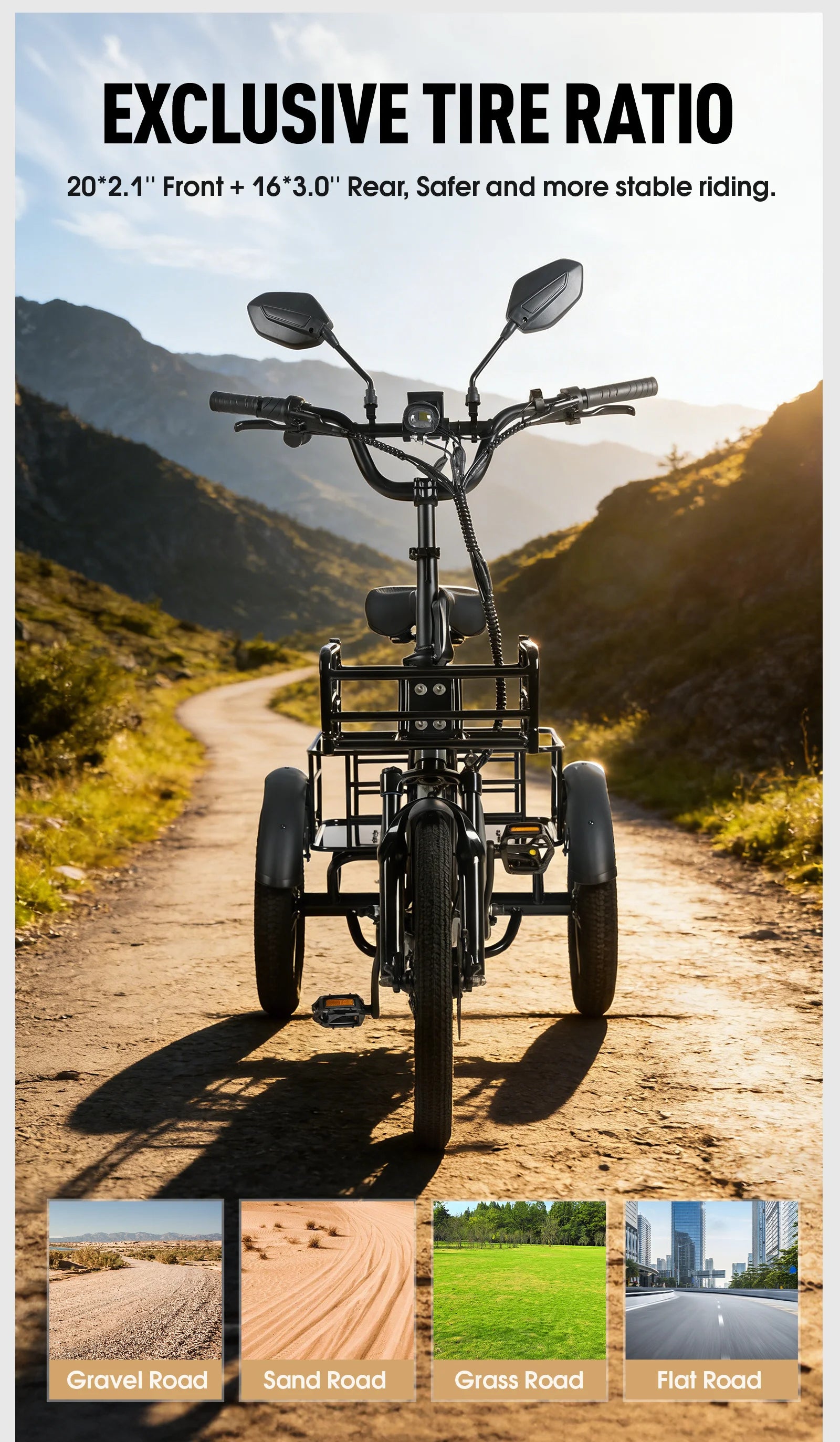 Electric Tricycle 750W Motor 48V 20AH Remover lithium Battery Foldable 3 Wheel Electric Bike 16 Inch Fat Tire 100km Ebike