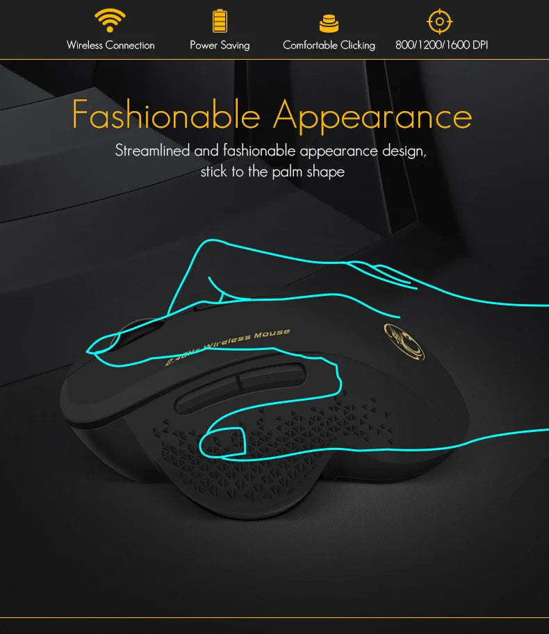 Wireless Mouse 2.4G 1600DPI Portable Gaming and Office Mouse Ergonomic Smart Power Saving for Macbook PC Gamer Laptop Win7/8/10