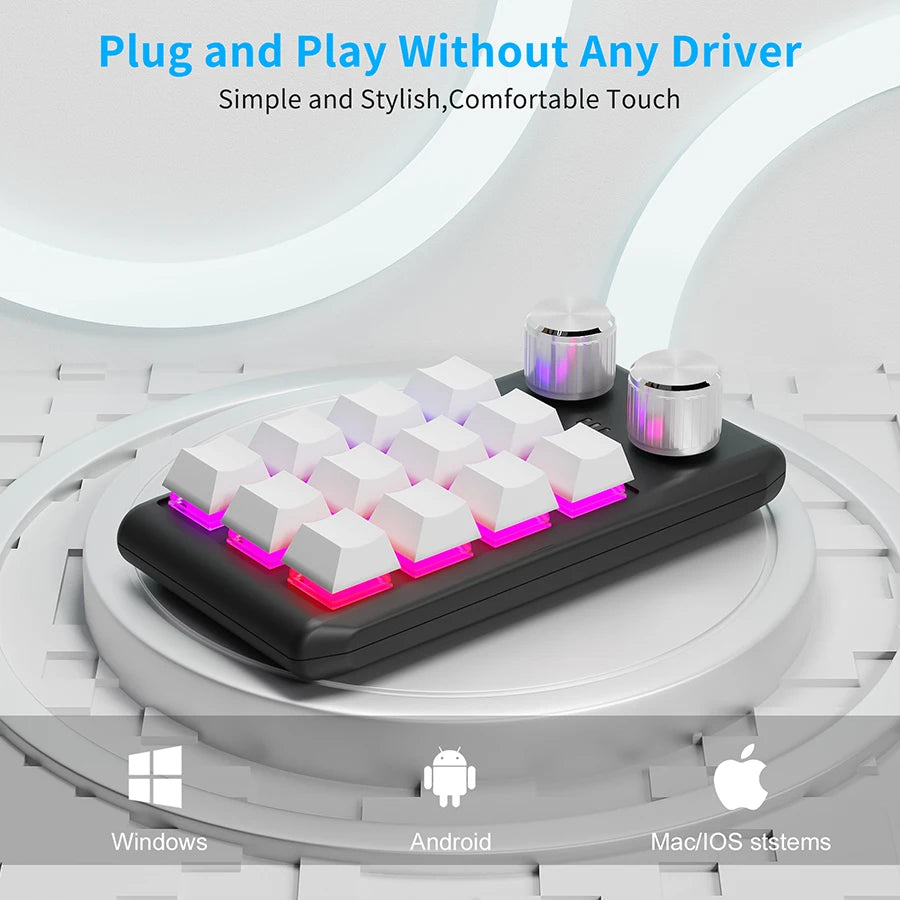 12 Keys 2 Knob Custom Mechanical Keyboard 3 Modes Bluetooth 2.4G Macro Programming Keyboard Hot-swapping Keypad for Gaming PS