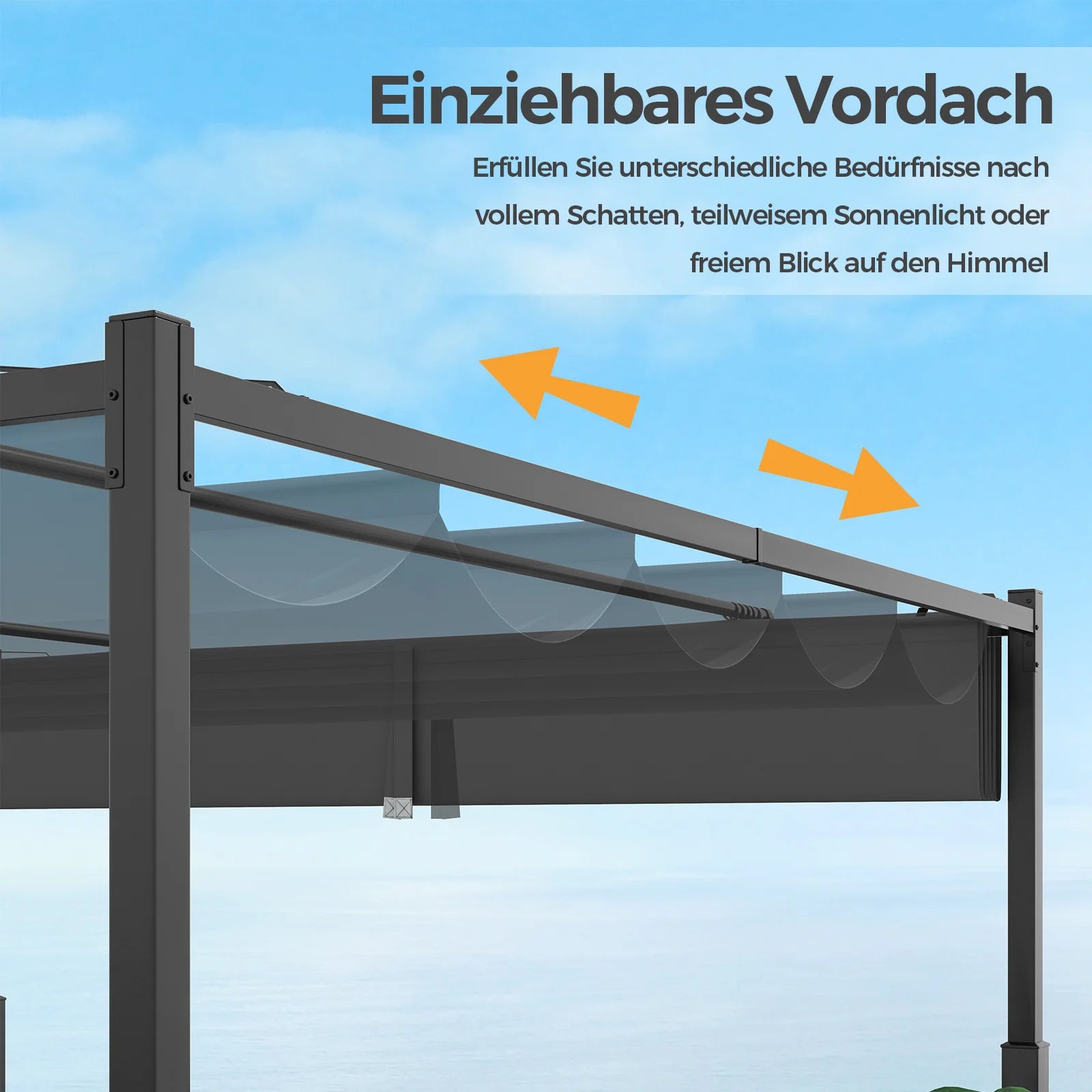 Pergola with sliding roof, 3.1x3.1 m pavilion waterproof stable winter resistant, garden pavilion with sturdy metal pillars for terrace
