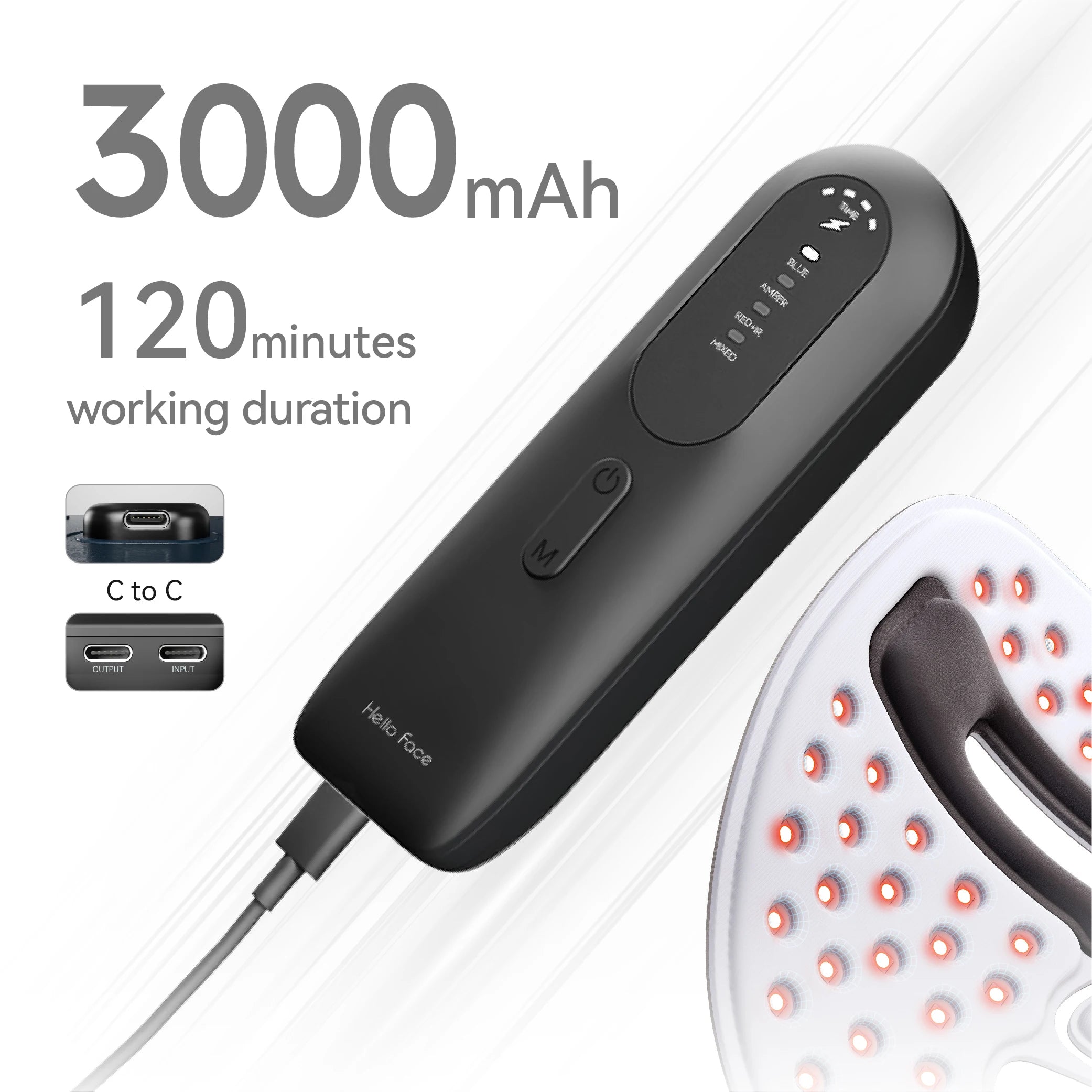 Hello face Near-infrared LED Light Therapy Face Mask 510K M500 with 3000mAh Battery Portable Lightweight Skin-Friendly Mask