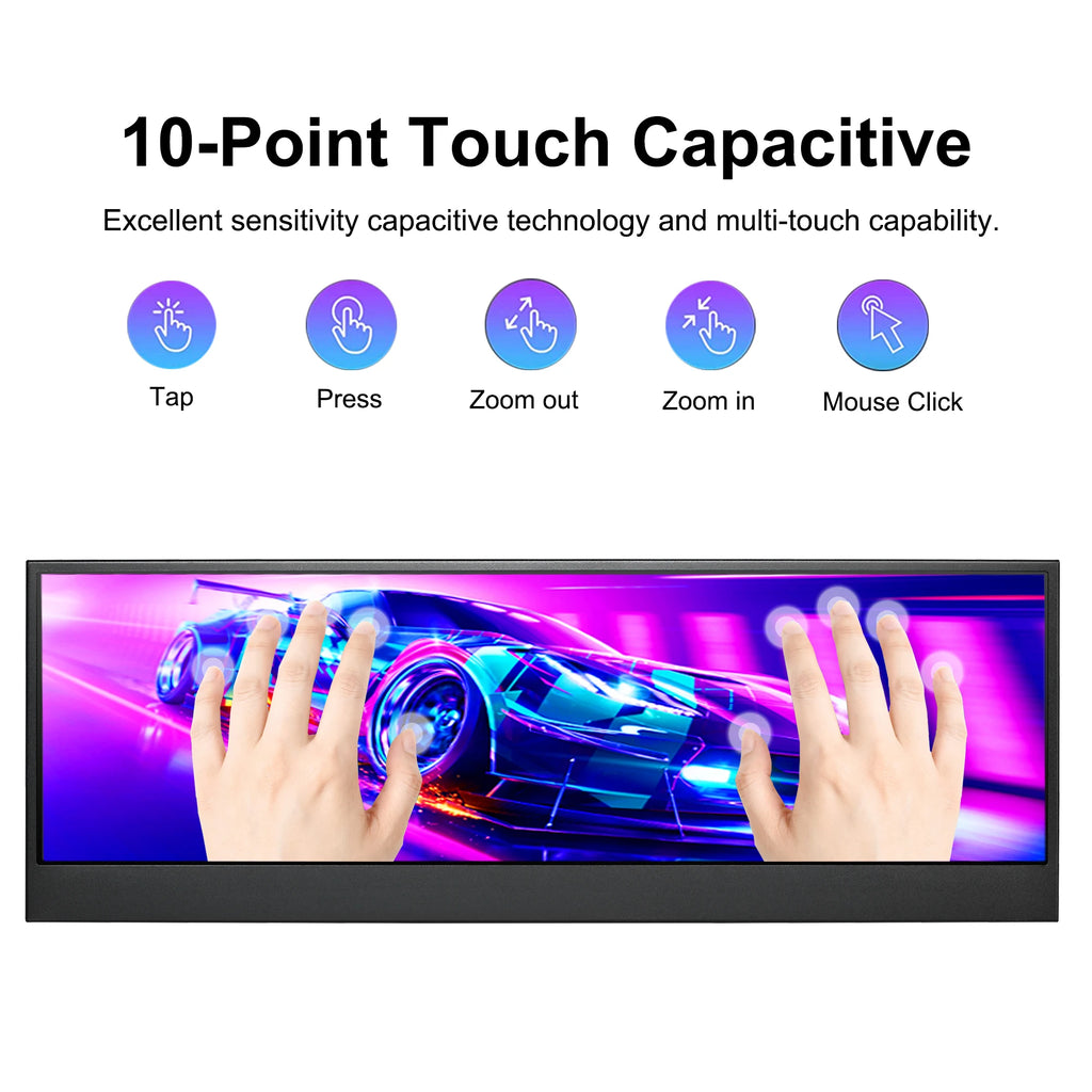 Wisecoco 14" 4K 3840 x 1100 Touch Screen Monitor IPS Secondary Bar Display HDMI for PC Laptop Phone Aida64 CPU GPU Monitoring