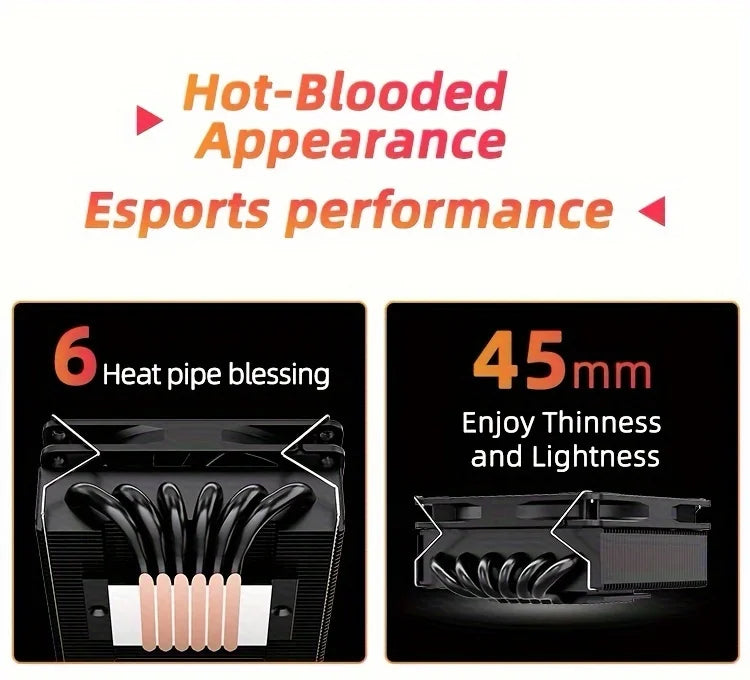 TEUCER 4.5cm Low Profile CPU Air Cooler High Performance 6 Heat Pipes for Intel LGA 1700 115X/AM4 AM5 ITX Gaming CPU Radiator