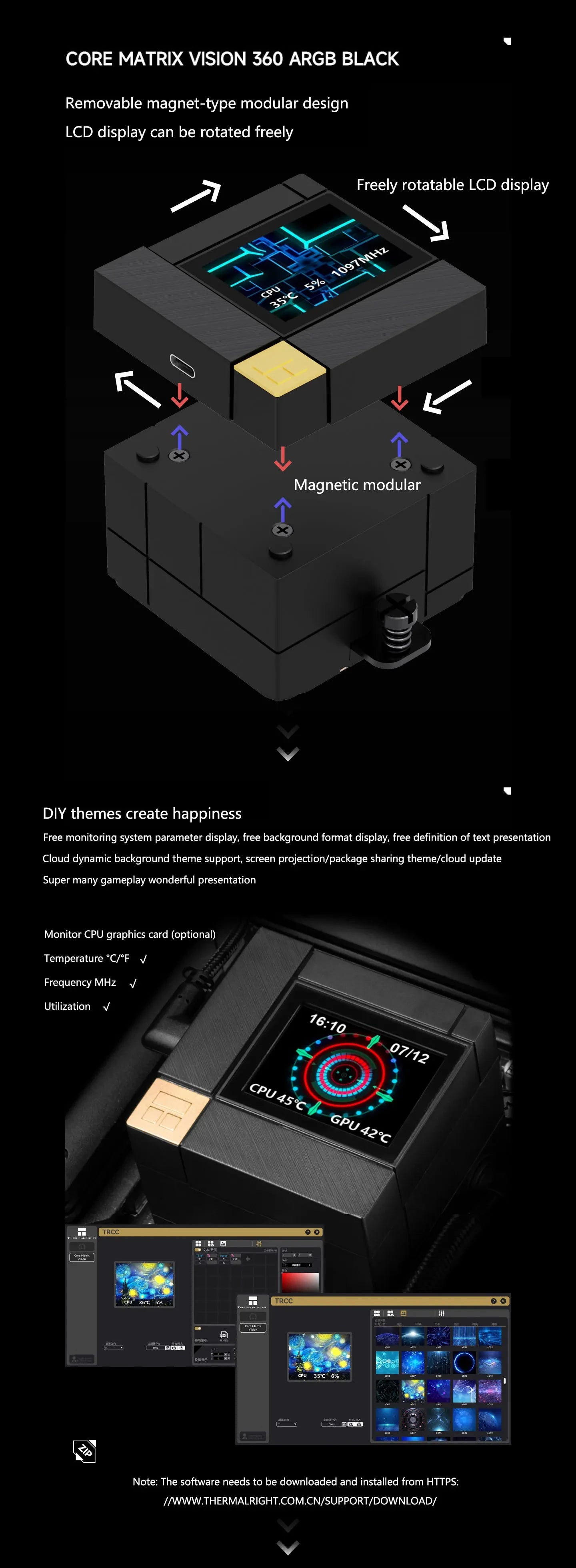 Thermalright CORE MATRIX 360 VISION 360MM All-in-one CPU Liquid Cooler 2” 320*240 resolution IPS LCD support LGA 1851 AMD AM5