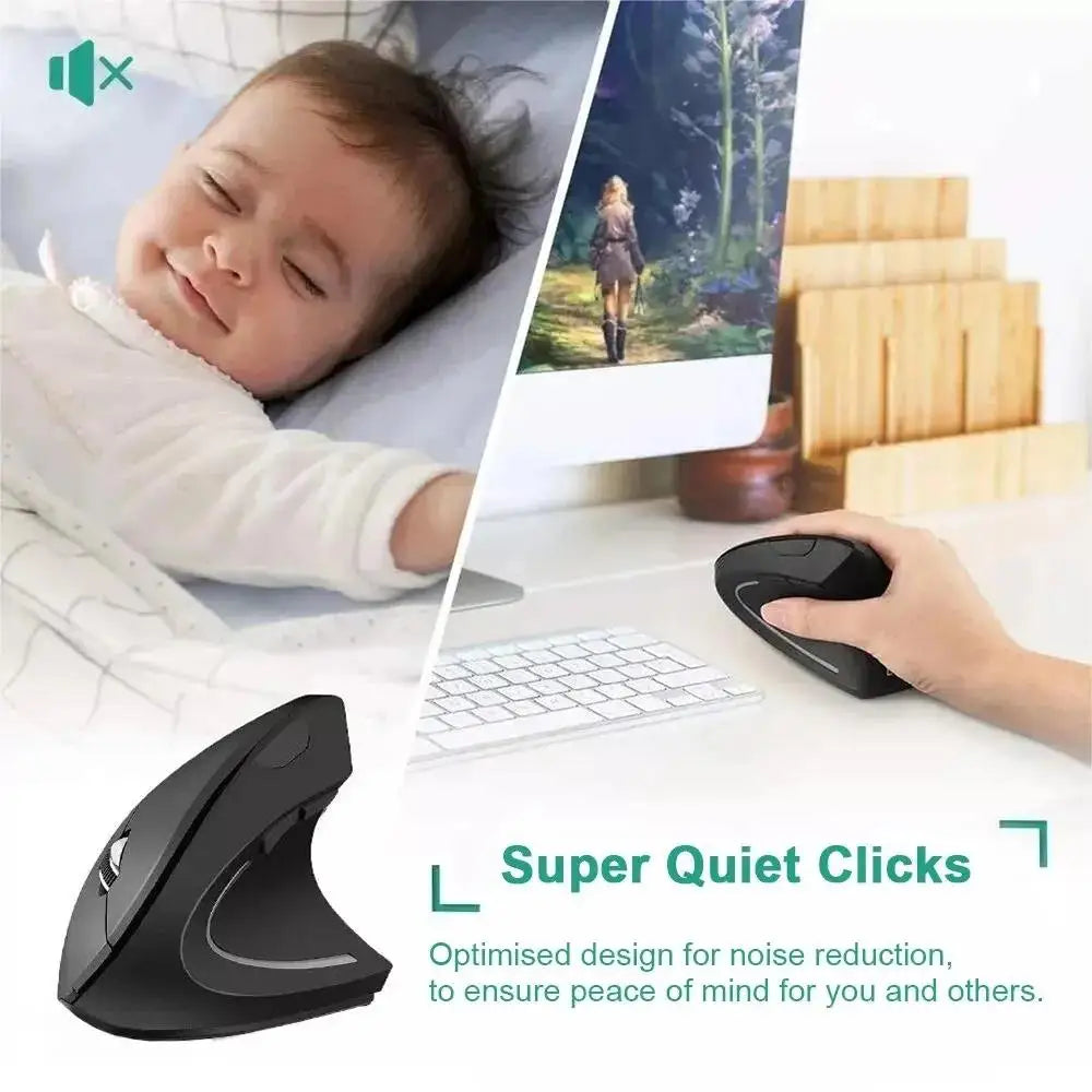 Wireless Mouse Vertical USB 2.4GHz Ergonomic 800/1200/1600 DPI 6 Mute Buttons For MacBook Tablet Laptops PC Computer Accessories