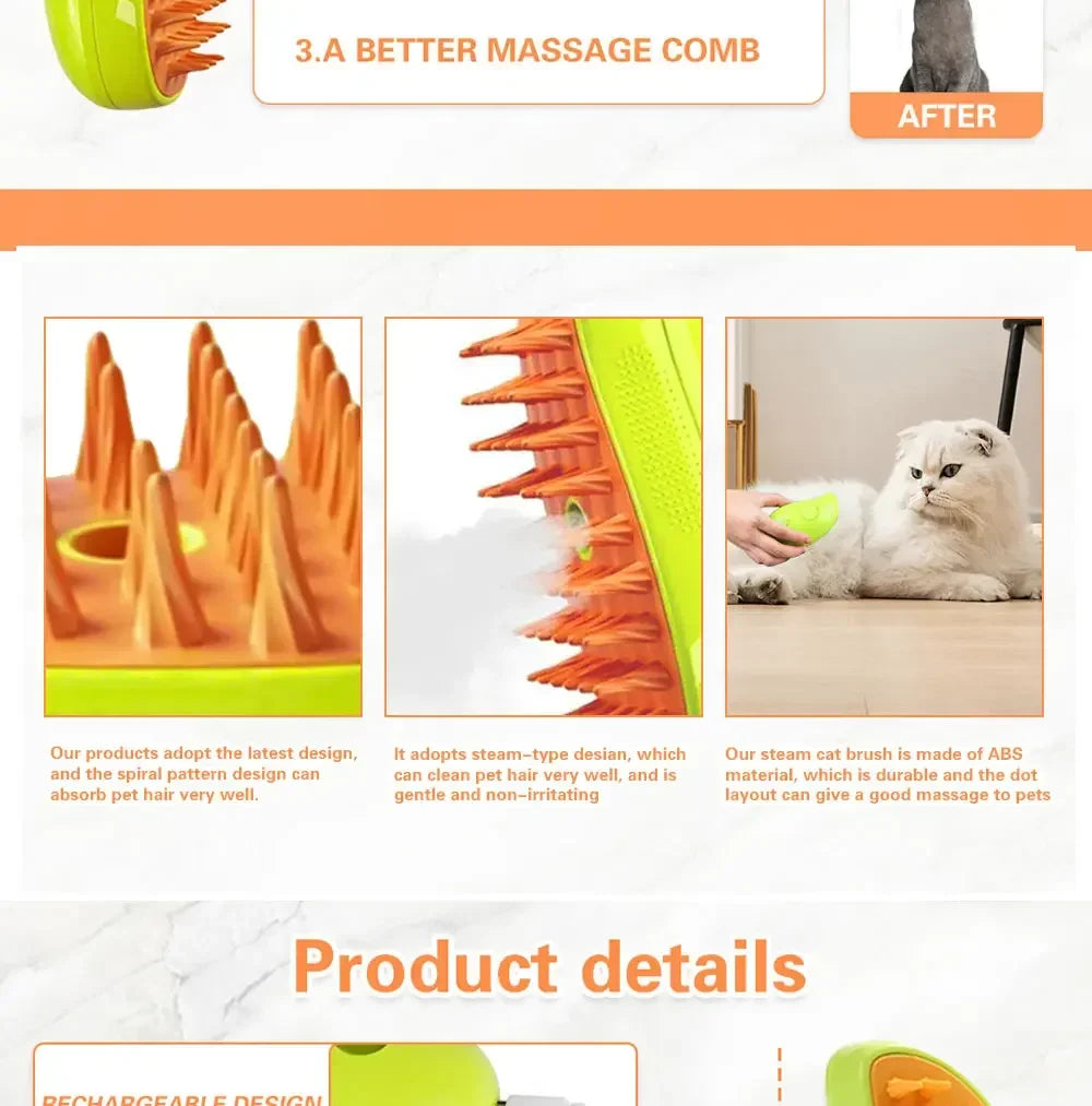 3-in-1 Electric Pet Grooming Steam Brush Sprayer Massage Comb for Cats Dogs Shedding Control Gentle Anti-Static Grooming Tool