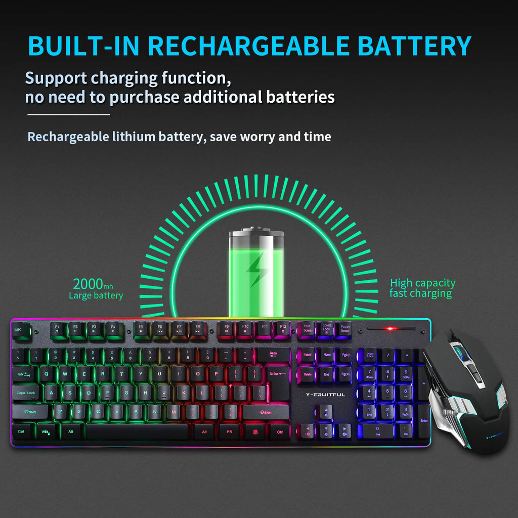 104 Keys RGB Computer Ergonomic Gamer Keyboard Mouse Wireless USB Rechargeable Gaming Mechanical Keyboard And Mouse Set Combos