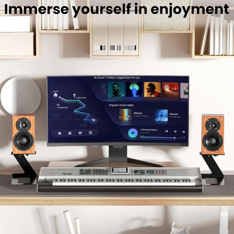 Desktop Speaker Stands 1 piece Carbon Steel Cantilevered Speaker Bracket with Vibration Absorption Pad for Computer Monitors