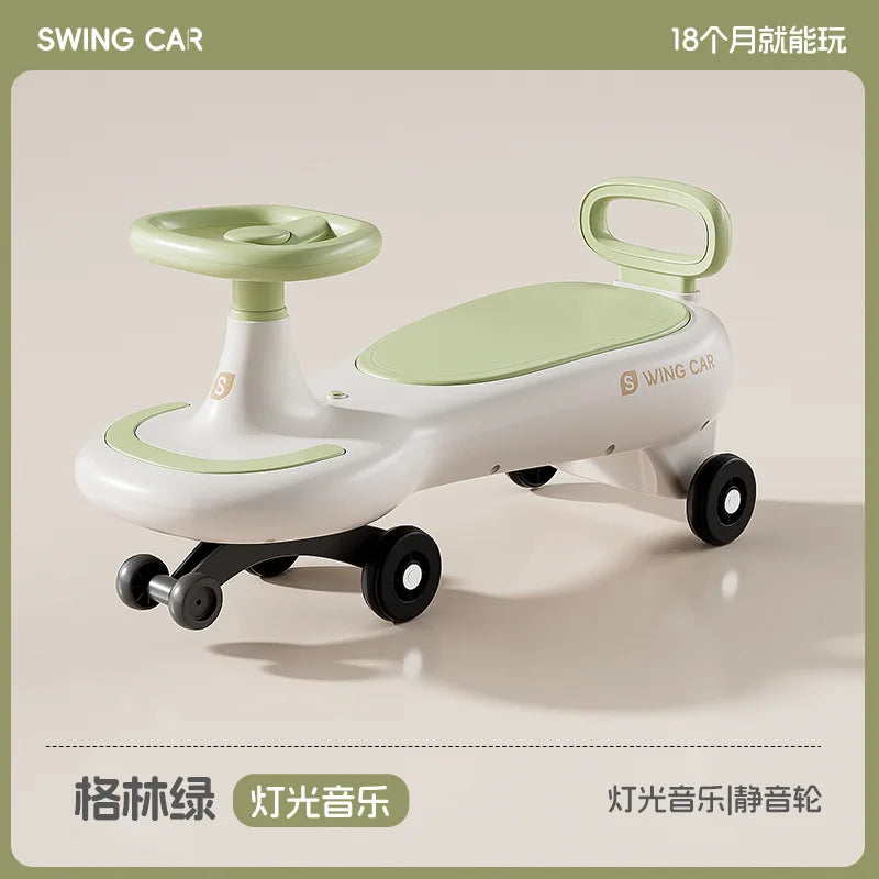 S Kids Swing Car Anti Rollover Parent Child Ride On Toy Car With Mute Flashing Wheels Music Light For Toddlers 1 To 12 Years Old