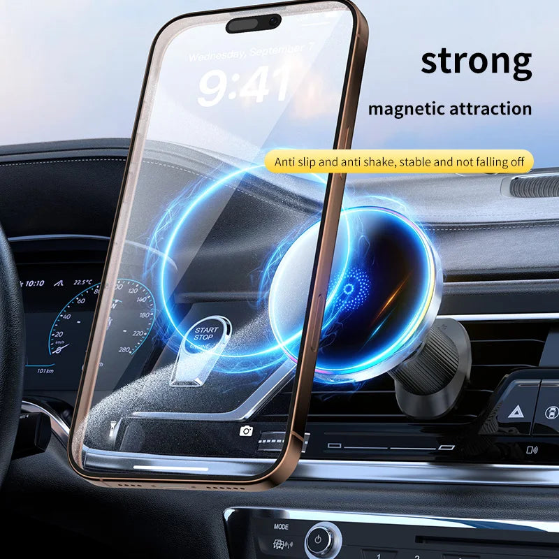 Car Magnetic Phone Holder Magnetic Wireless Car Charger Mount 15W Magnetic RGB LED Lights Magsafe Charger Base Accessories Phone
