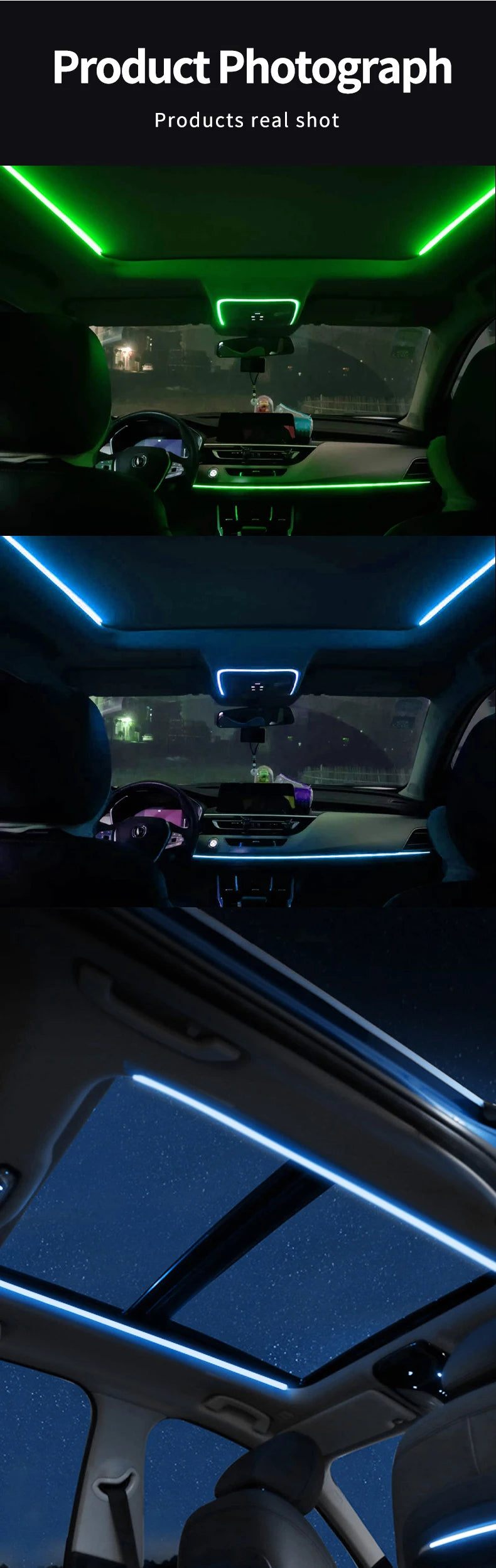 LED light strip for Car sunroof 150cm Acrylic LED Decorative light strip Interior lights Car Skylight ambient light multicolour