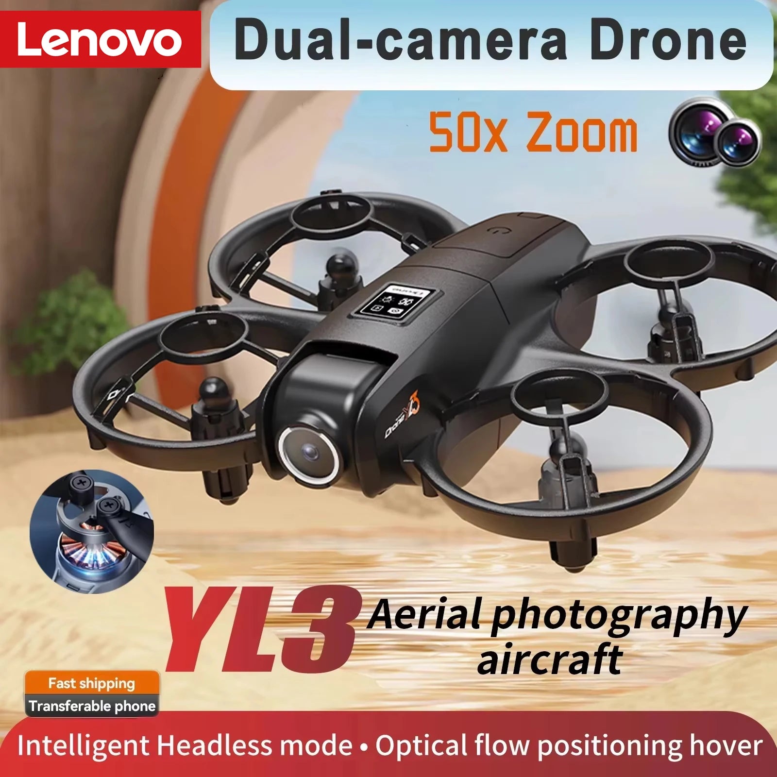 Lenovo Dual Camera Drone YL3 Aerial Photography Aircraft 5G WIFI Brushless Motor Remote Control Optical Flow Hover Aircraft Gift