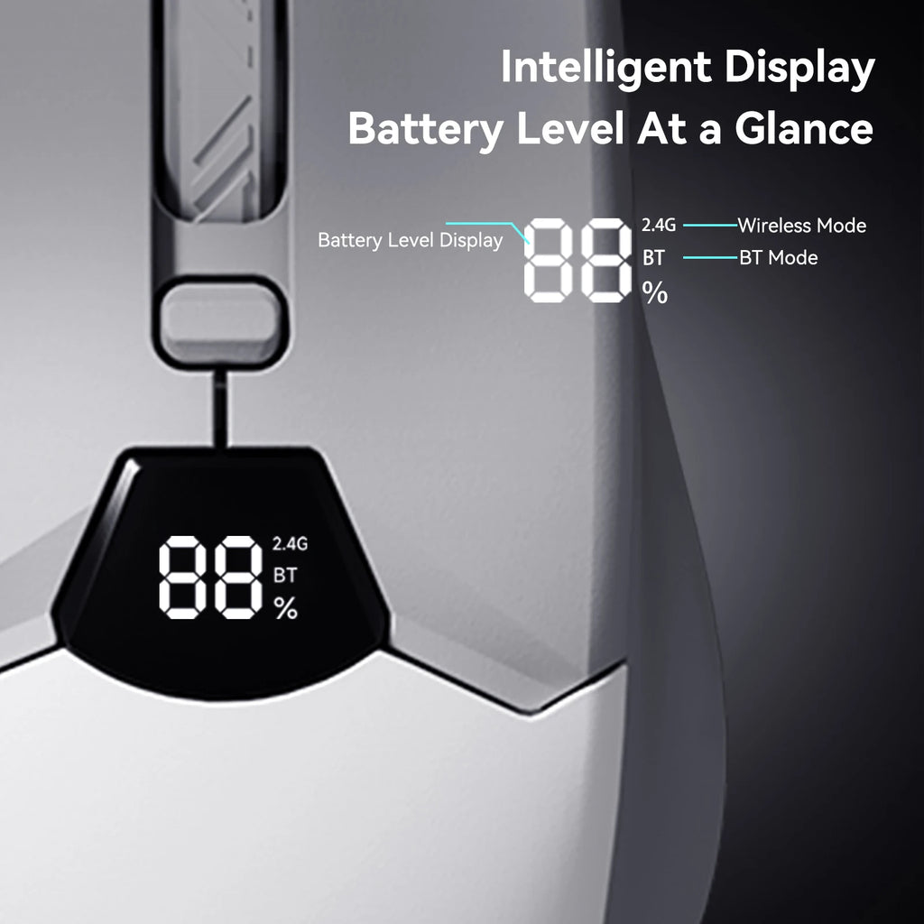 Wireless Mouse 2.4G & Bluetooth, 6-Level DPI (800 to 6400), 600mAh Battery, Ergonomic Design for PC/Laptop, Black & Grey White